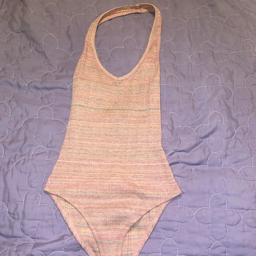 Pink Striped Halter Bodysuit
